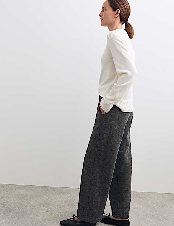 Cotton Blend Jersey Straight Leg Trousers with Wool - CA