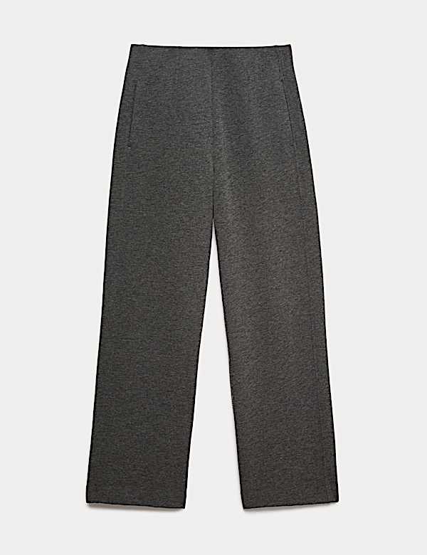 Cotton Blend Jersey Straight Leg Trousers with Wool - CA