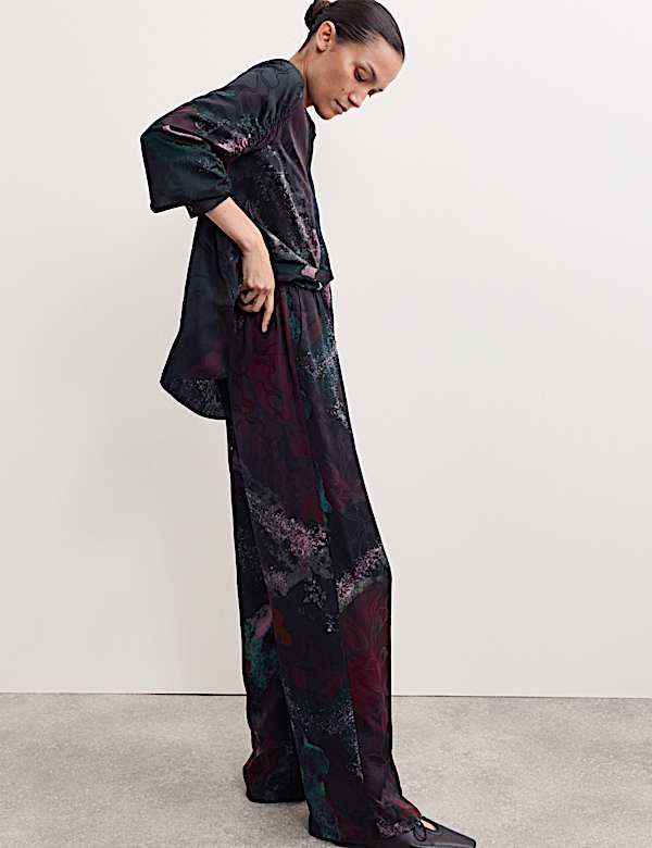 Pantalon coupe large à motif jacquard - FR