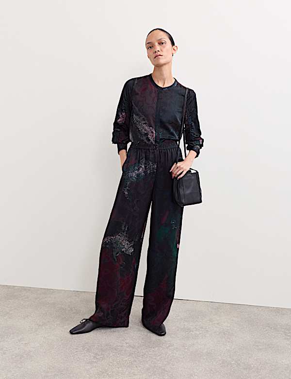 Jacquard Printed Wide Leg Trousers - ES