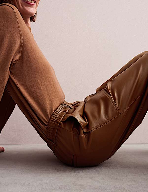 Leren broek met wijde pijpen - NL