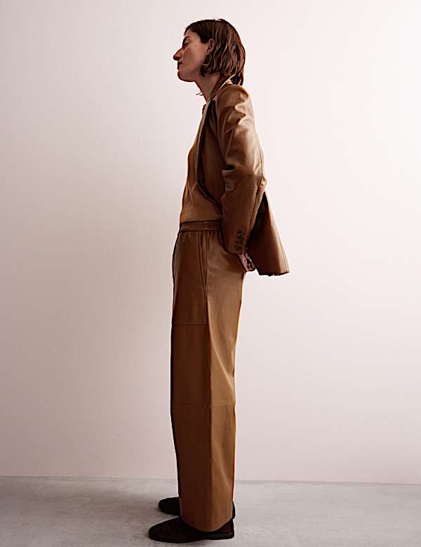 Leren broek met wijde pijpen - NL