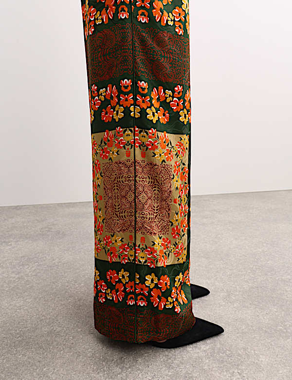 Pantalones de pata ancha con cintura con el&aacute;stico estampado de bufanda - ES