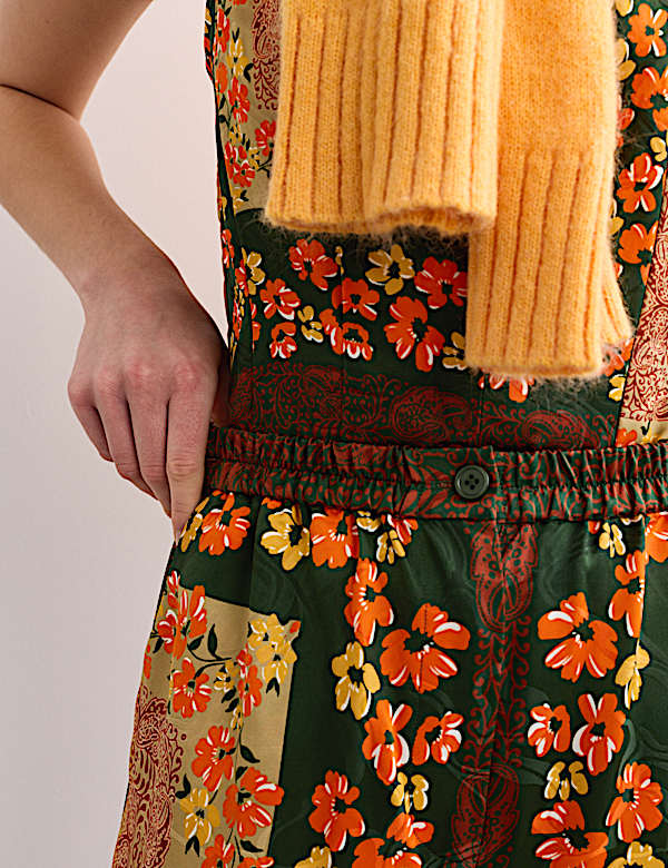 Pantalones de pata ancha con cintura con el&aacute;stico estampado de bufanda - ES