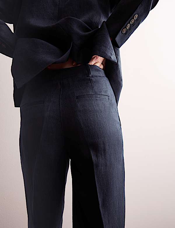 Pure Linen Pleat Front Tapered Trousers - ES