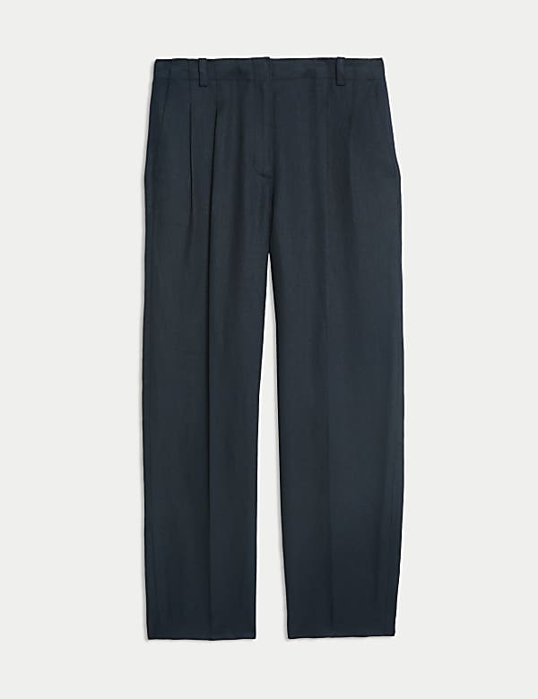 Pure Linen Pleat Front Tapered Trousers - ES