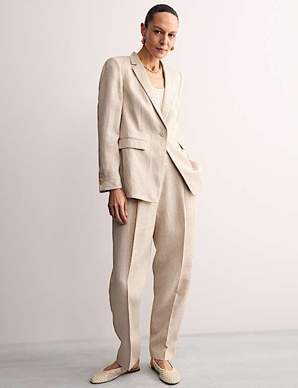 Pure Linen Pleat Front Tapered Trousers - GR