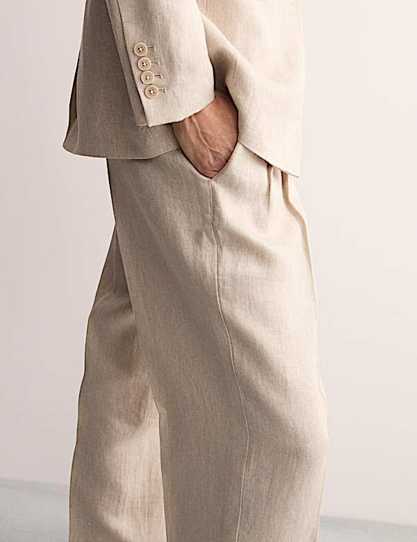 Pure Linen Pleat Front Tapered Trousers - FR