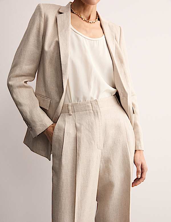 Pure Linen Pleat Front Tapered Trousers - FR