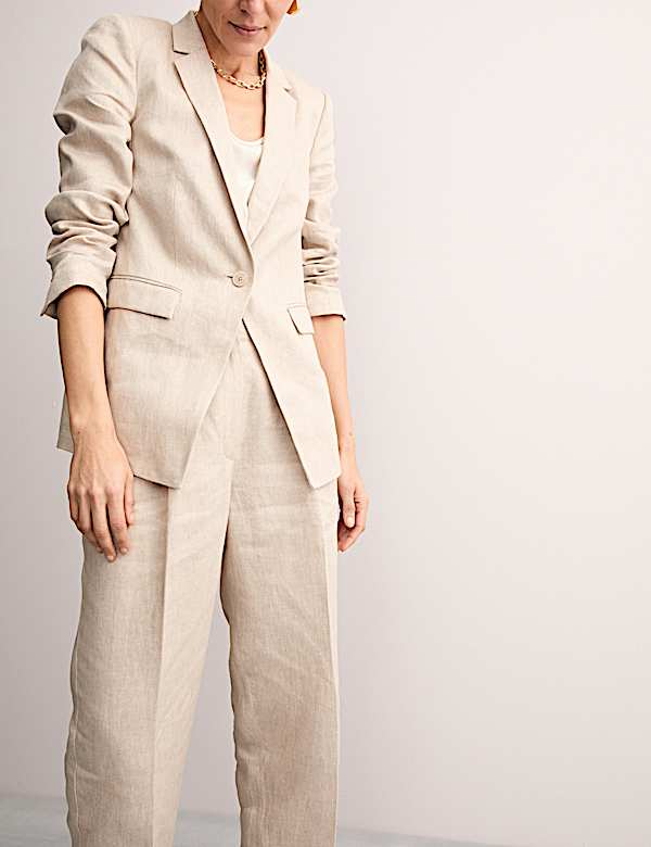 Pure Linen Pleat Front Tapered Trousers - FR