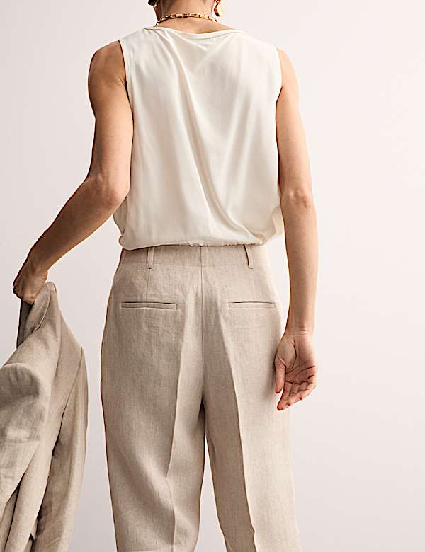 Pure Linen Pleat Front Tapered Trousers - FR
