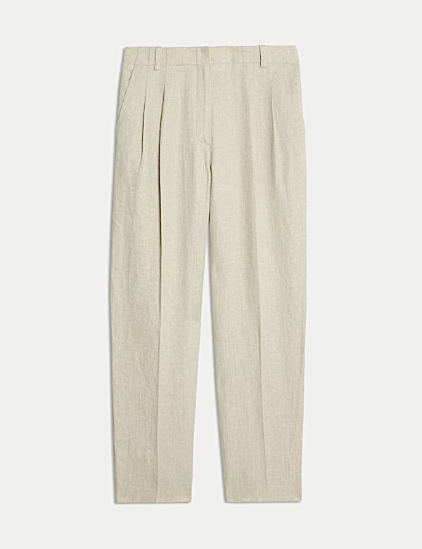Pure Linen Pleat Front Tapered Trousers - FR