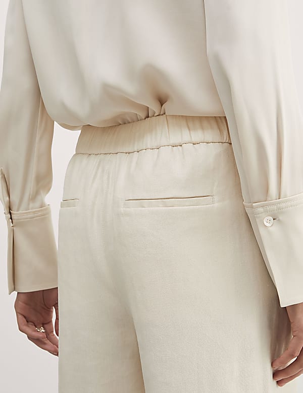 Linen Blend Pleat Front Wide Leg Trousers - NL