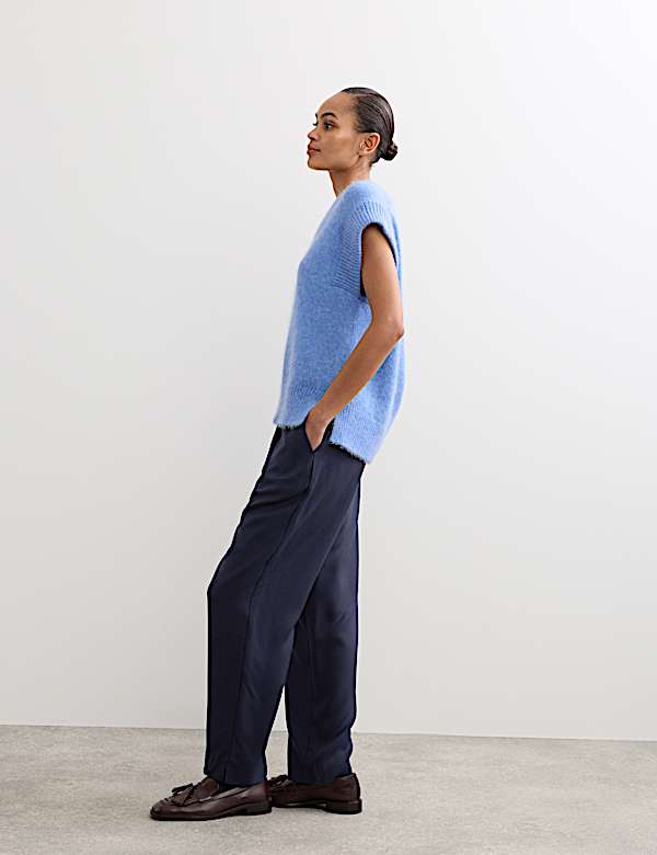 Lyocell Rich Elasticated Waist Tapered Trousers - CA