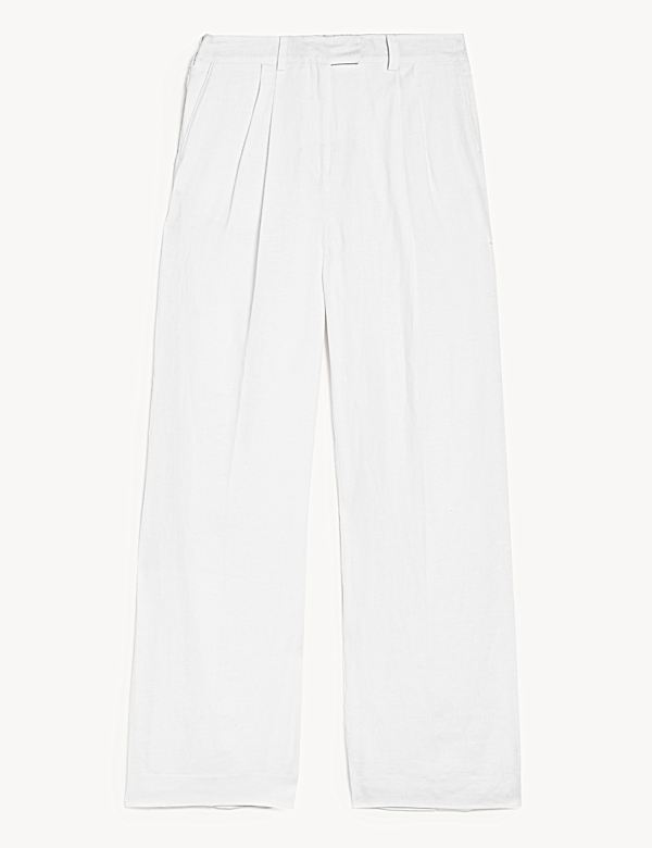 Broek van puur linnen met wijde pijpen - BE