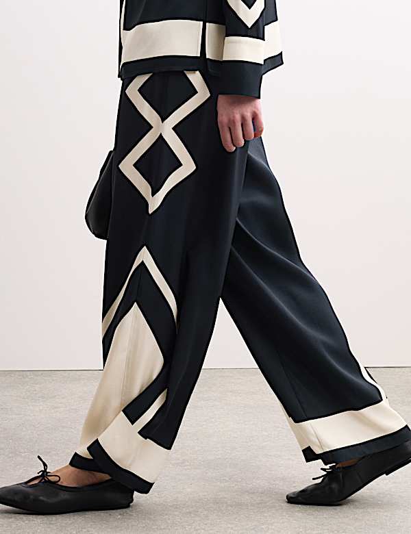 Geometric Jacquard Wide Leg Trousers - CA