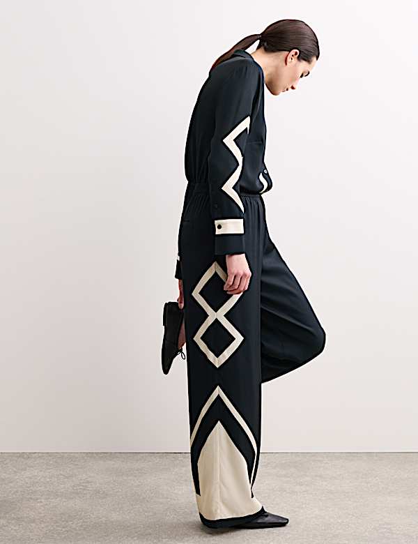 Geometric Jacquard Wide Leg Trousers - CA