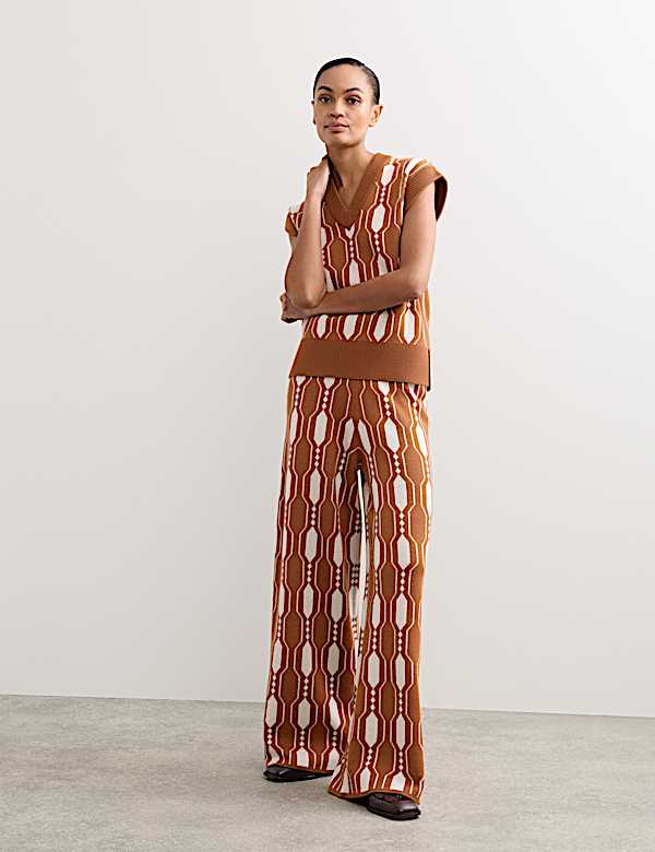 Pure Merino Wool Jacquard Knitted Trousers - ES