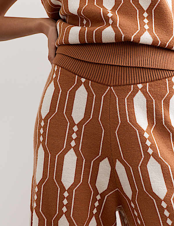 Pure Merino Wool Jacquard Knitted Trousers - ES