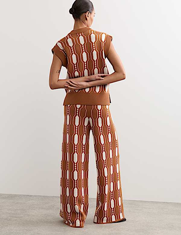 Pure Merino Wool Jacquard Knitted Trousers - ES