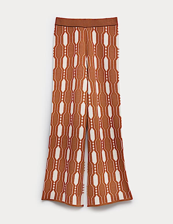 Pure Merino Wool Jacquard Knitted Trousers - ES