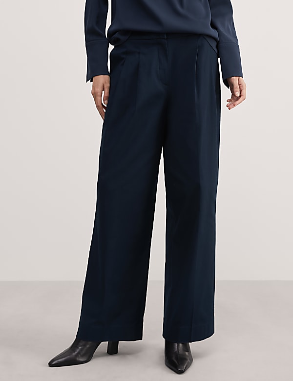 Cotton Rich Pleat Front Wide Leg Chinos - ES