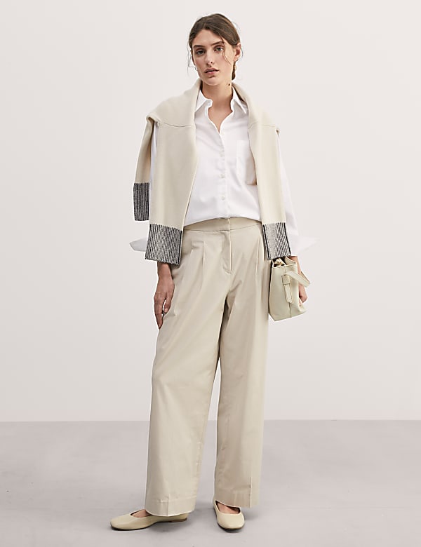 Cotton Rich Pleat Front Wide Leg Chinos - GR
