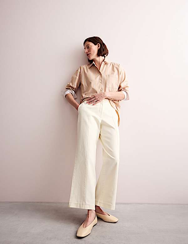 Denim broek met rechte pijpen en elegante figuurnaden - BE