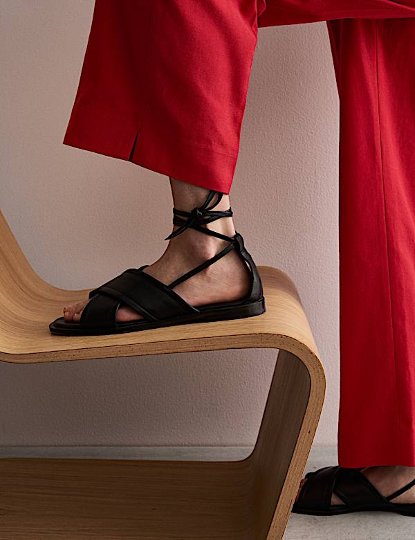 Cotton Blend Wide Leg Trousers - ES