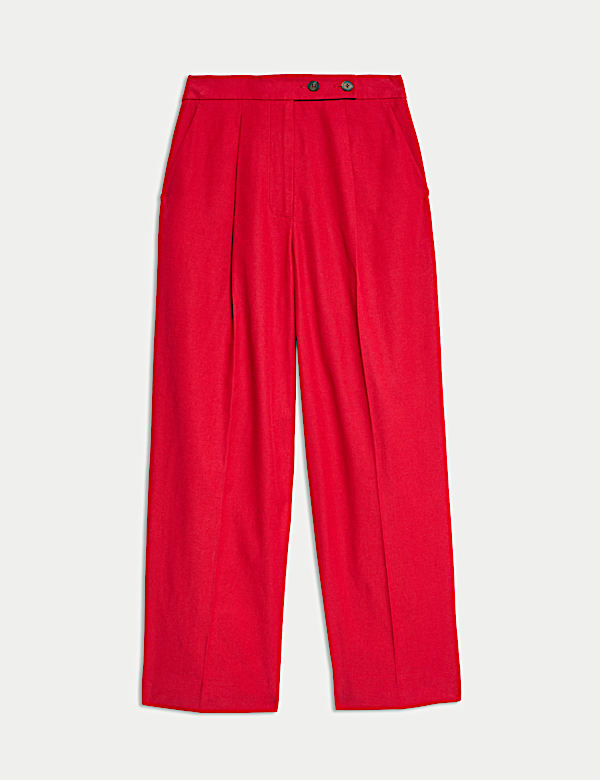 Cotton Blend Wide Leg Trousers - ES