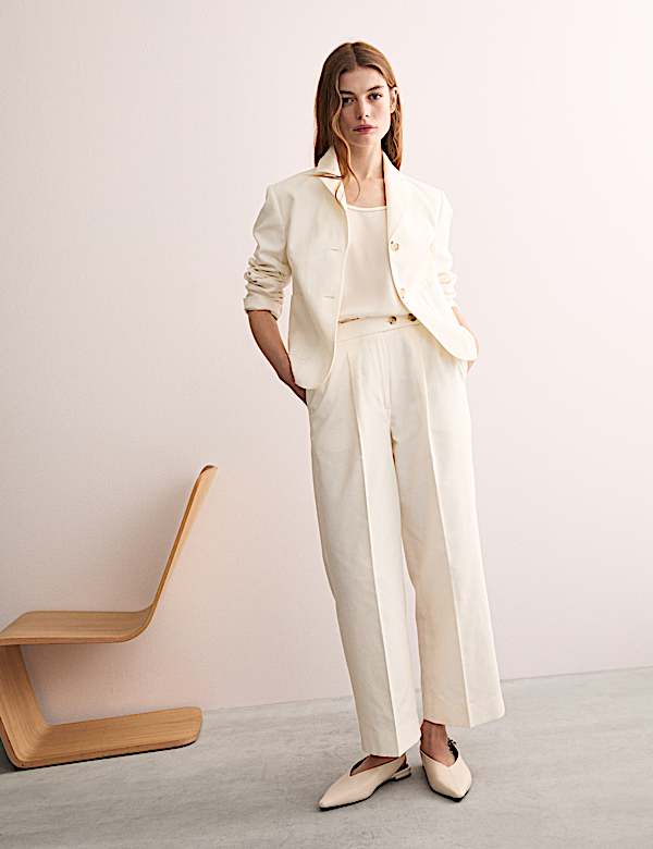 Cotton Blend Wide Leg Trousers - GR