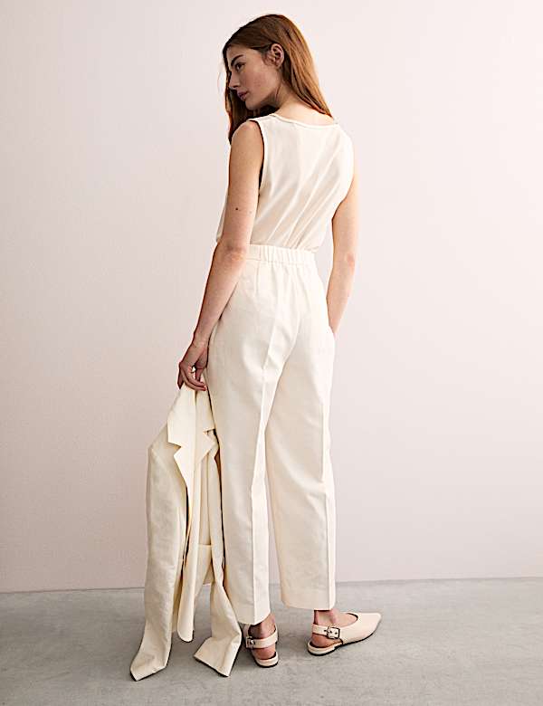 Broek van katoenmix met wijde pijpen - BE