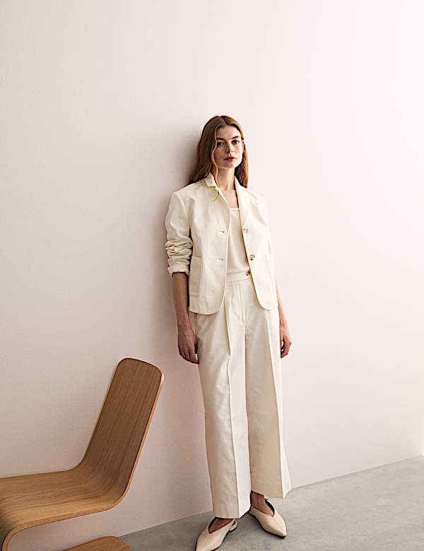 Broek van katoenmix met wijde pijpen - BE