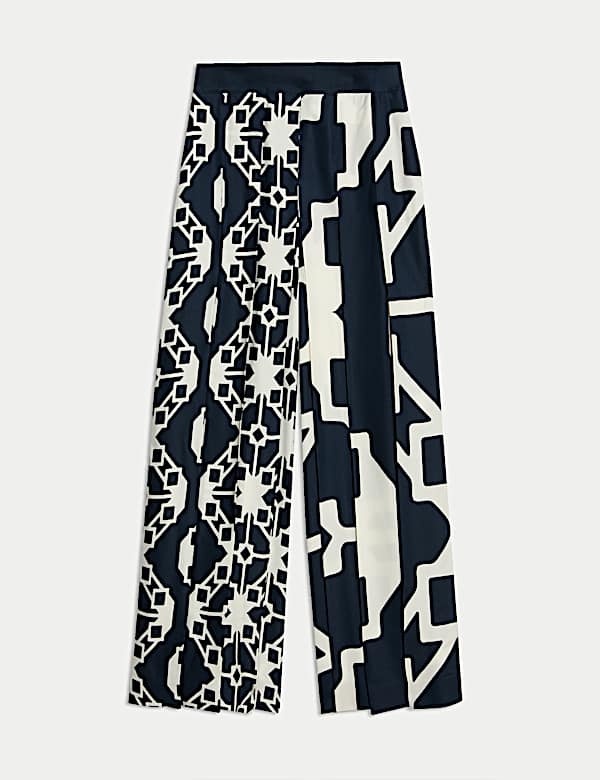 Twill Printed Pleated Wide Leg Culottes - FR
