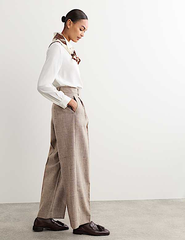 Wool Rich High Waisted Straight Leg Trousers - AU