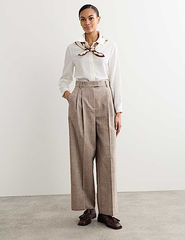 Pantalon taille haute coupe droite en laine - BE