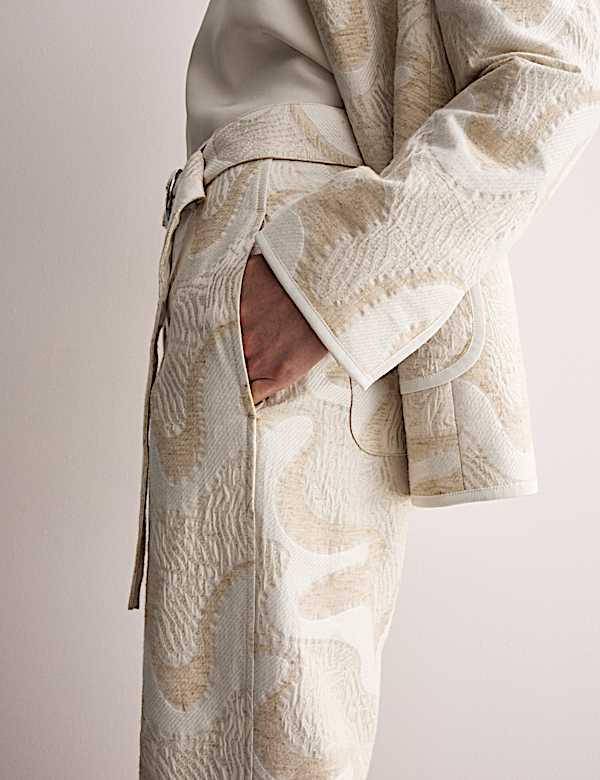 Cotton Rich Jacquard Belted Tapered Trousers - GR