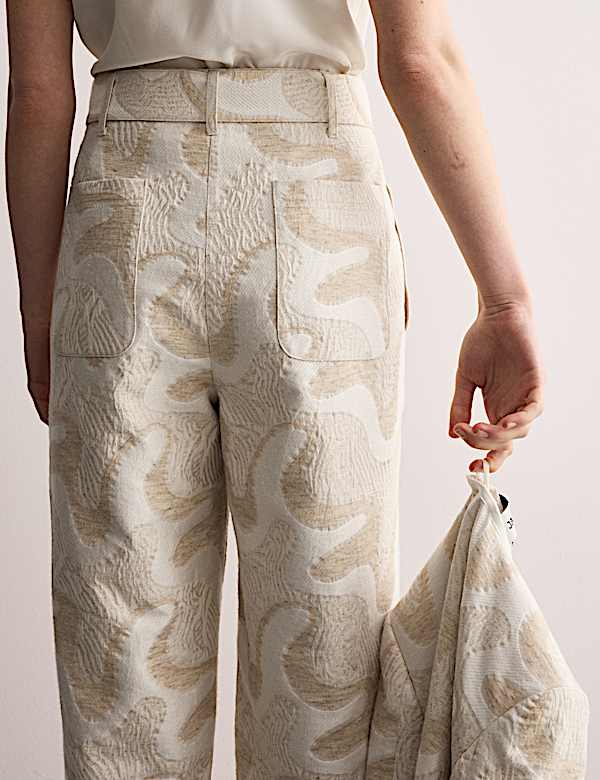Cotton Rich Jacquard Belted Tapered Trousers - GR