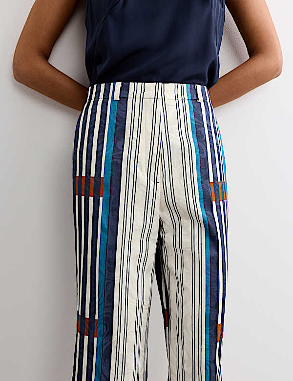 Cotton Blend Jacquard Straight Leg Trousers - AU