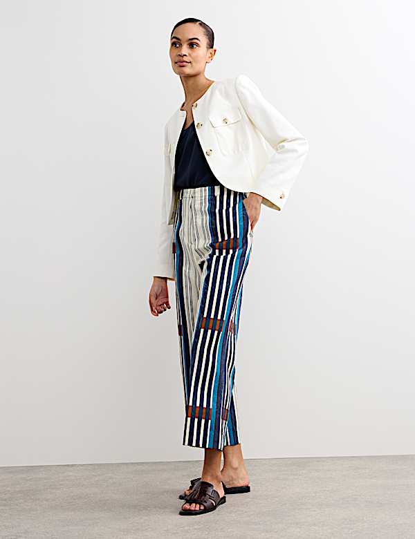 Cotton Blend Jacquard Straight Leg Trousers - AU