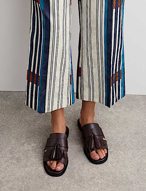 Cotton Blend Jacquard Straight Leg Trousers - AU