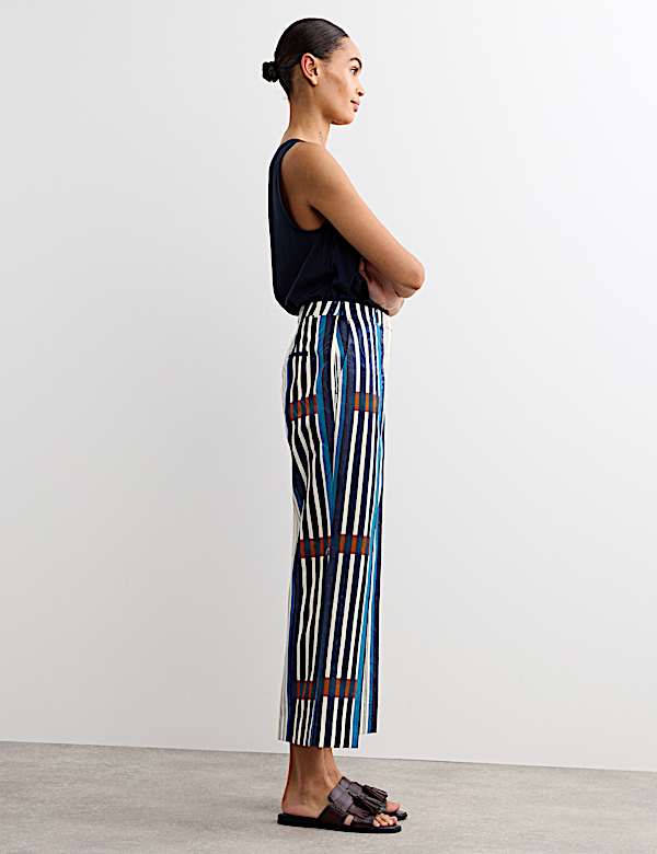 Cotton Blend Jacquard Straight Leg Trousers - AU