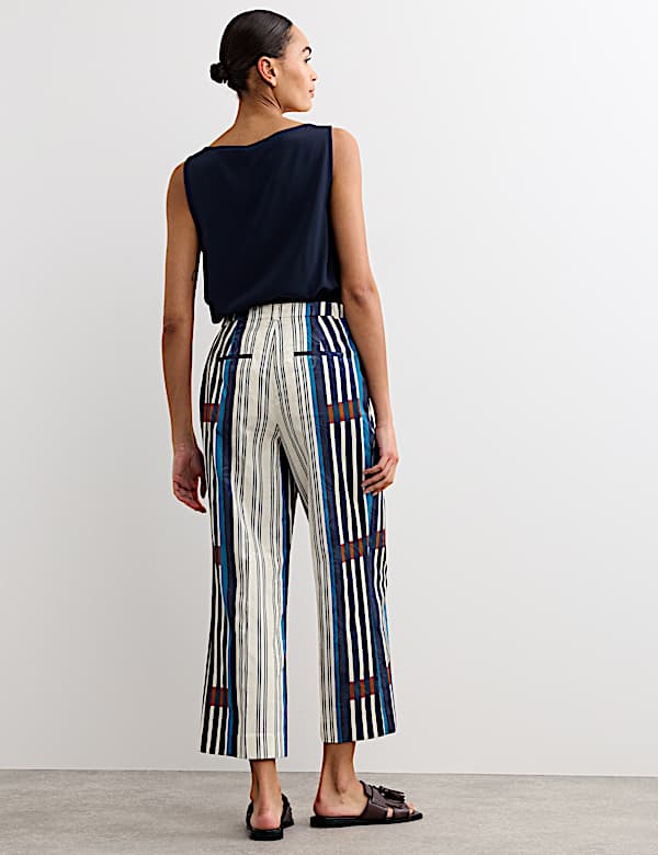 Cotton Blend Jacquard Straight Leg Trousers - AU