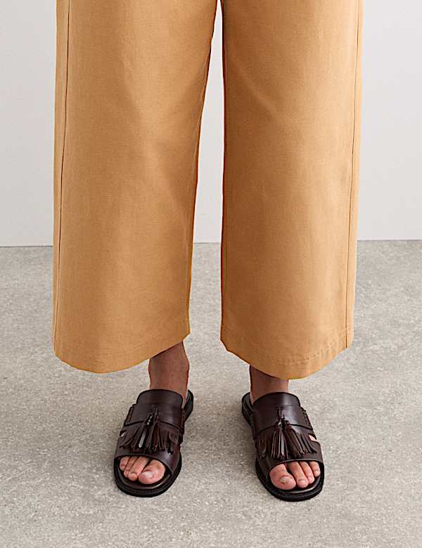 Cotton Blend Wide Leg Trousers - PL