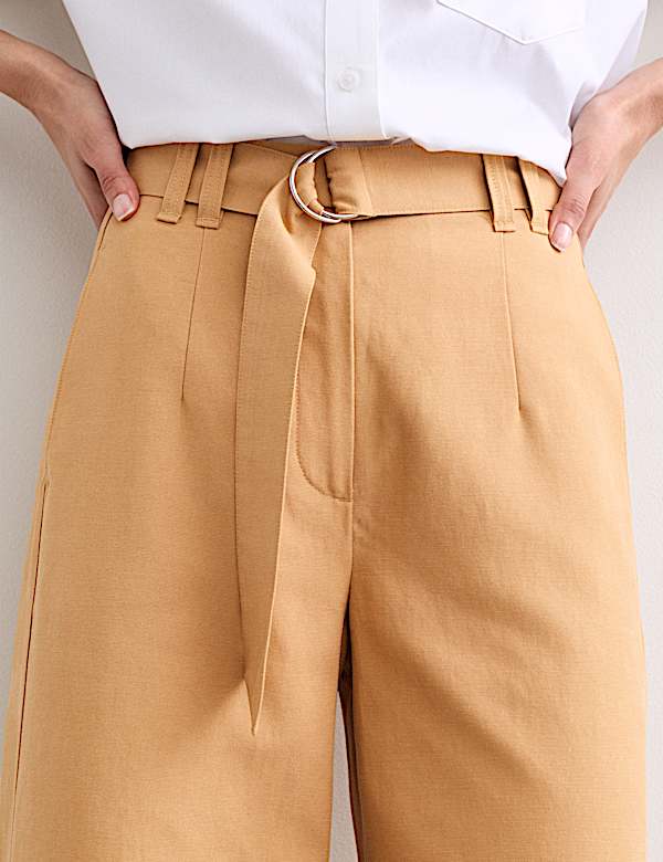 Cotton Blend Wide Leg Trousers - PL