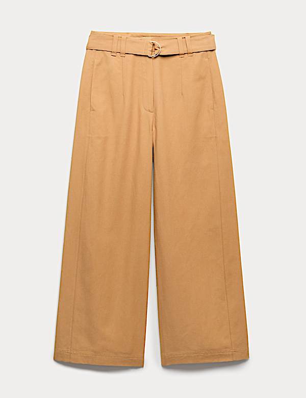 Cotton Blend Wide Leg Trousers - PL
