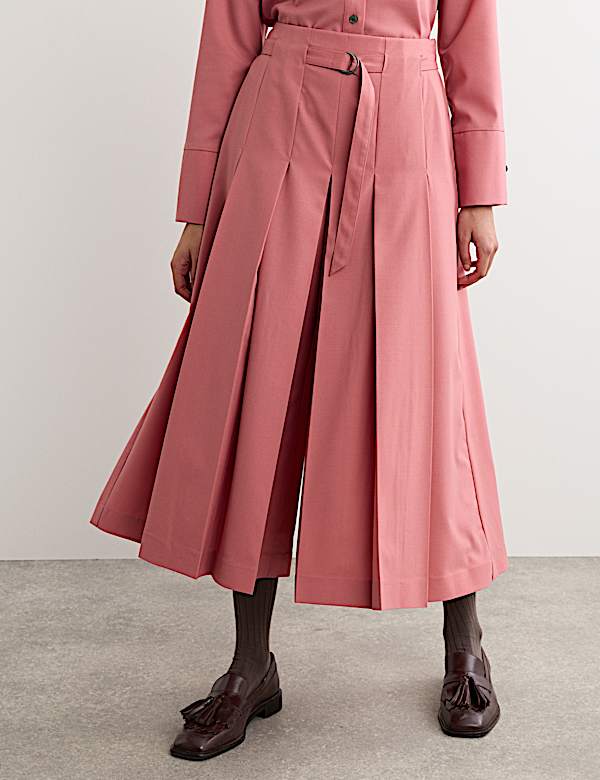 Wolrijke broekrok met wijde pijpen en riem - NL