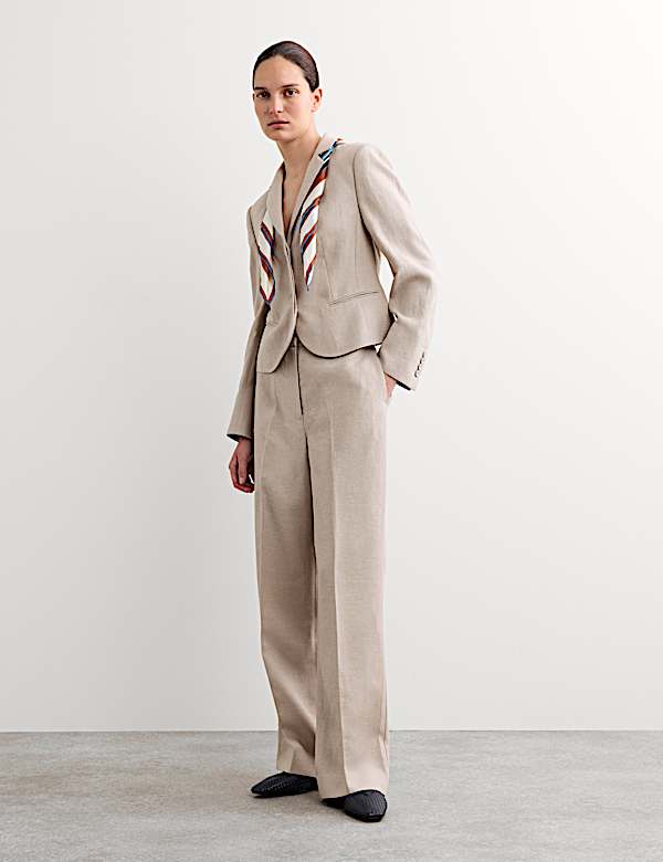 Pantalon &agrave; pinces jambe droite 100 % lin - CA