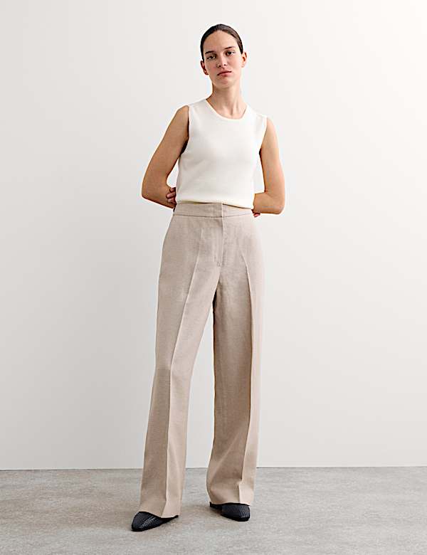 Pantalon &agrave; pinces jambe droite 100 % lin - CA