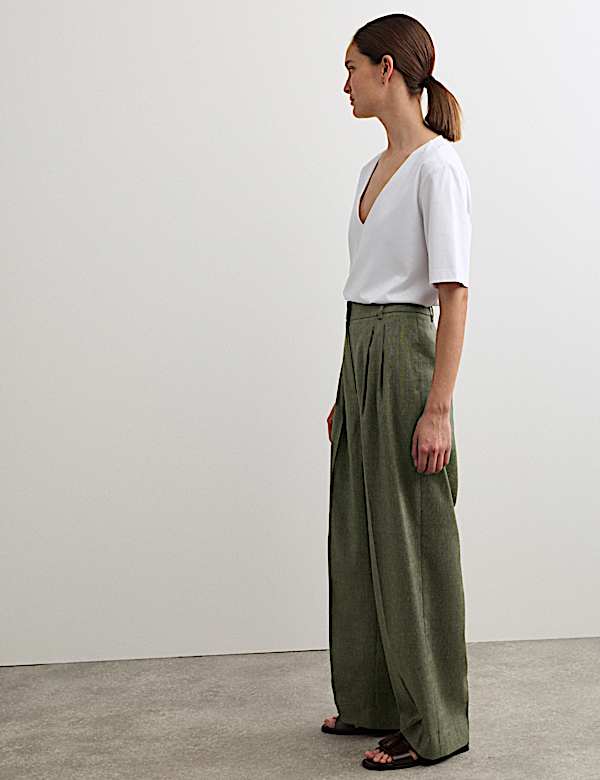 Linen Rich Wide Leg Trousers with Wool - NO